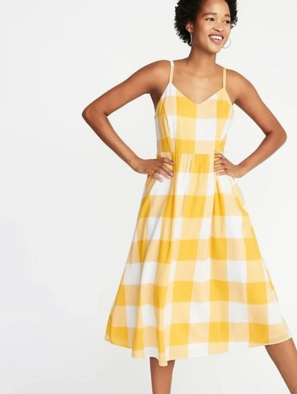 Old Navy Yellow and White Gingham Midi Cami Sundress  Size Large - Picture 7 of 8